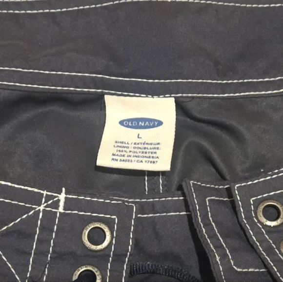 Old Navy Blue Board Shorts with Yellow Stripes. Size Large. - Picture 2 of 3